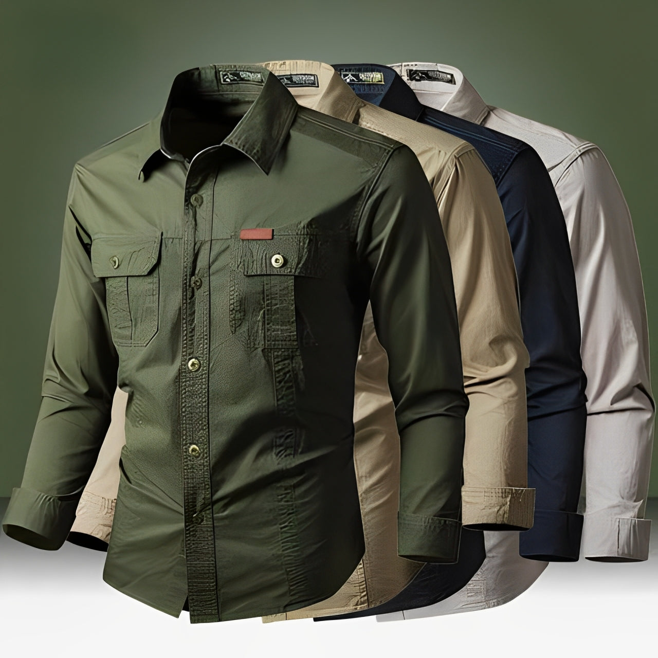 Military Style Long Sleeve Shirt With Pockets, Buttons and Unique Original Design (Win a Waterproof Watch as a Gift)