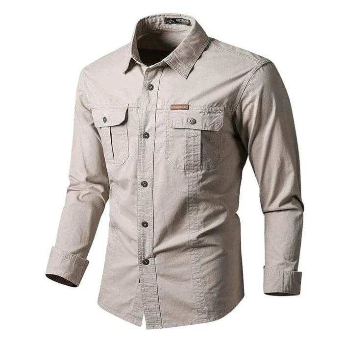 Military Style Long Sleeve Shirt With Pockets, Buttons and Unique Original Design (Win a Waterproof Watch as a Gift)