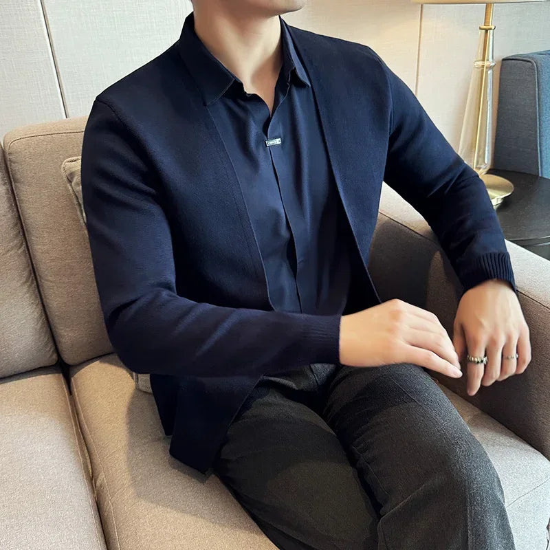 Long Sleeve Layered Shirt – Cardigan-Style Layered Design (Free Waterproof Curren Watch Included)