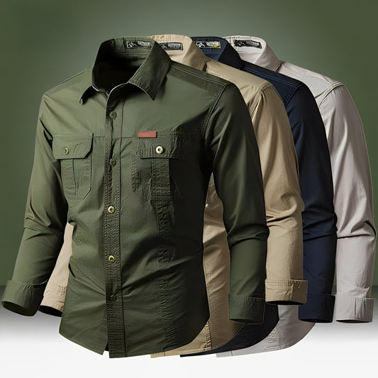 Military Style Long Sleeve Shirt With Pockets, Buttons and Unique Original Design (Win a Waterproof Watch as a Gift)