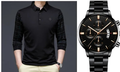 Religari Original Long-Sleeve Polo Shirt with Unique Sleeve & Collar Design (Includes a Free Geneva Watch)