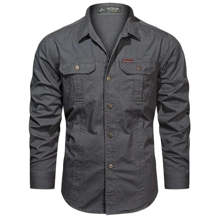 Military Style Long Sleeve Shirt With Pockets, Buttons and Unique Original Design (Win a Waterproof Watch as a Gift)