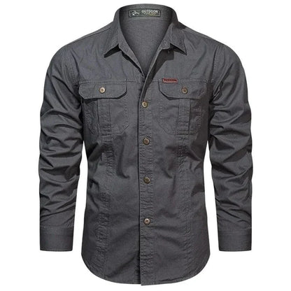 Military Style Long Sleeve Shirt With Pockets, Buttons and Unique Original Design (Win a Waterproof Watch as a Gift)