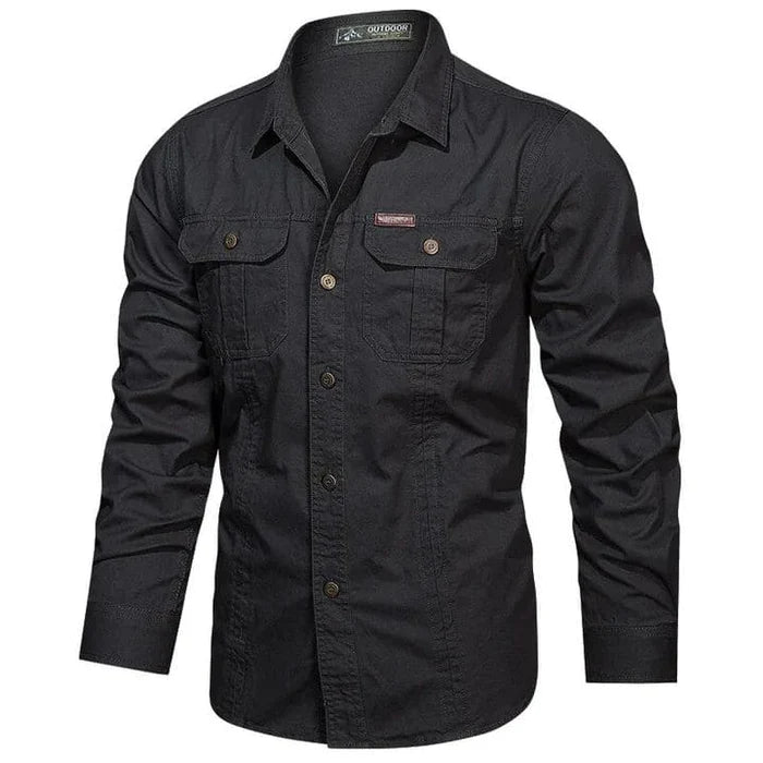 Military Style Long Sleeve Shirt With Pockets, Buttons and Unique Original Design (Win a Waterproof Watch as a Gift)