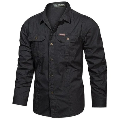 Military Style Long Sleeve Shirt With Pockets, Buttons and Unique Original Design (Win a Waterproof Watch as a Gift)