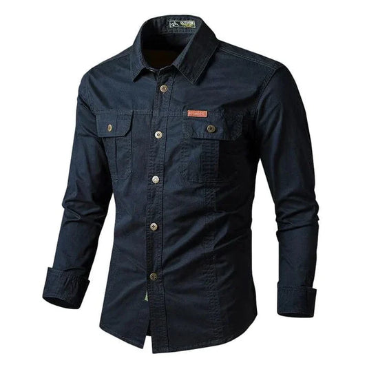 Military Style Long Sleeve Shirt With Pockets, Buttons and Unique Original Design (Win a Waterproof Watch as a Gift)