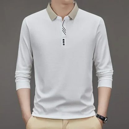 John Karlo Long-Sleeve Minimalist Polo Shirt with Sophisticated Collar (Get a Free Deyros Luxury Quartz Watch)
