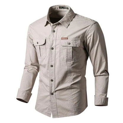 Military Style Long Sleeve Shirt With Pockets, Buttons and Unique Original Design (Win a Waterproof Watch as a Gift)