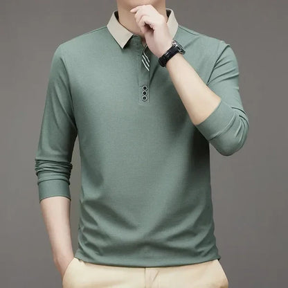 John Karlo Long-Sleeve Minimalist Polo Shirt with Sophisticated Collar (Get a Free Deyros Luxury Quartz Watch)