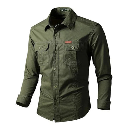 Military Style Long Sleeve Shirt With Pockets, Buttons and Unique Original Design (Win a Waterproof Watch as a Gift)