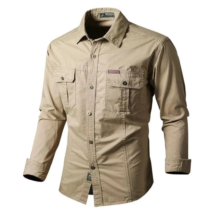 Military Style Long Sleeve Shirt With Pockets, Buttons and Unique Original Design (Win a Waterproof Watch as a Gift)