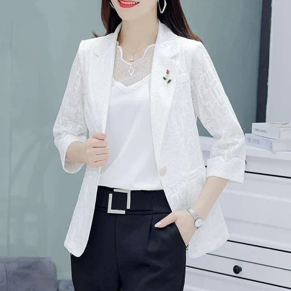 Azaleia Lace Blazer - Floral Lace Details and Special Brooch, Elegance for the Brightest Days - Home To Choices